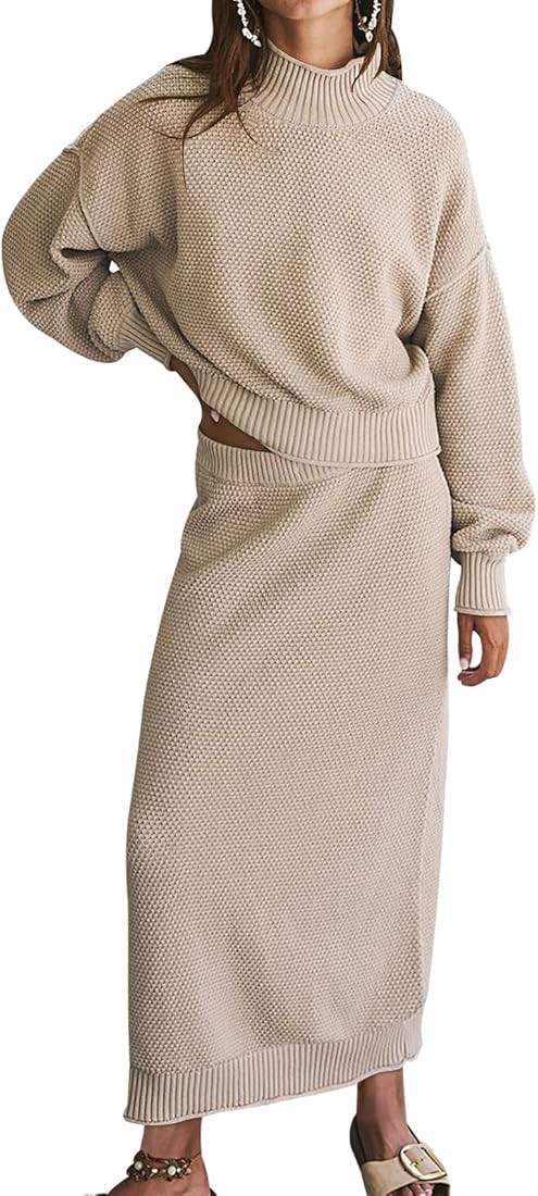 FACDIBY Women's 2 Piece Sweater Skirt Set Casual Long Sleeve Turtle Neck Sweater Pencil Skirt Out... | Amazon (US)