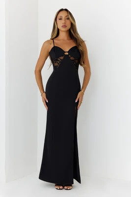 Satin Lace Nights Maxi Dress Black | Hello Molly (US)
