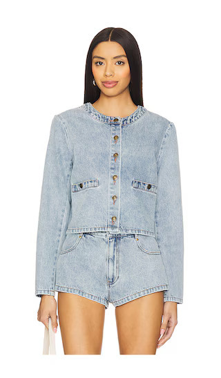 Amanda Uprichard Long Sleeve Braswell Top in Blue. - size M | Revolve Clothing (Global)