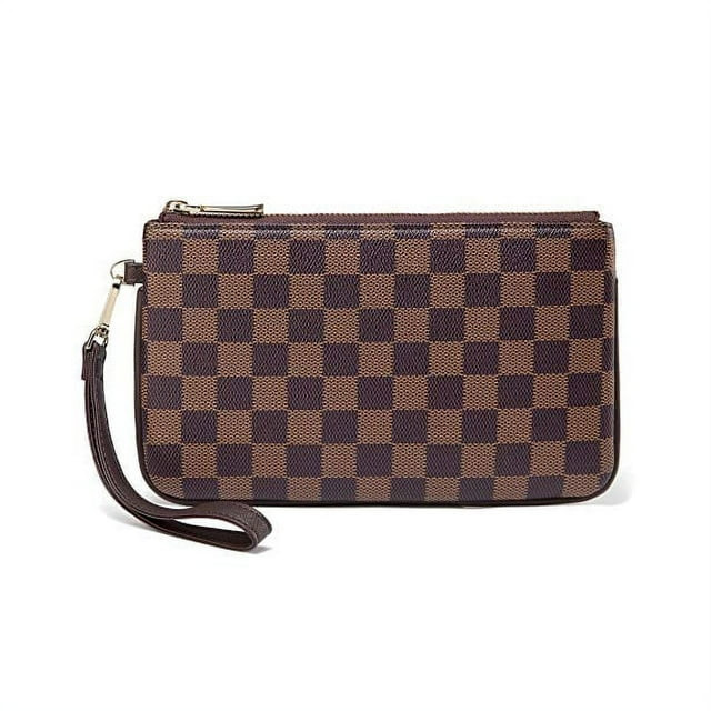 Daisy Rose RFID Blocking Vegan Leather Wristlet Wallet and Phone Clutch, Brown Checkered | Walmart (US)