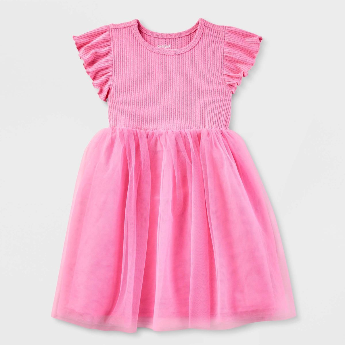 Girls' Adaptive Short Sleeve Ribbed Tulle Dress - Cat & Jack™ Pink | Target