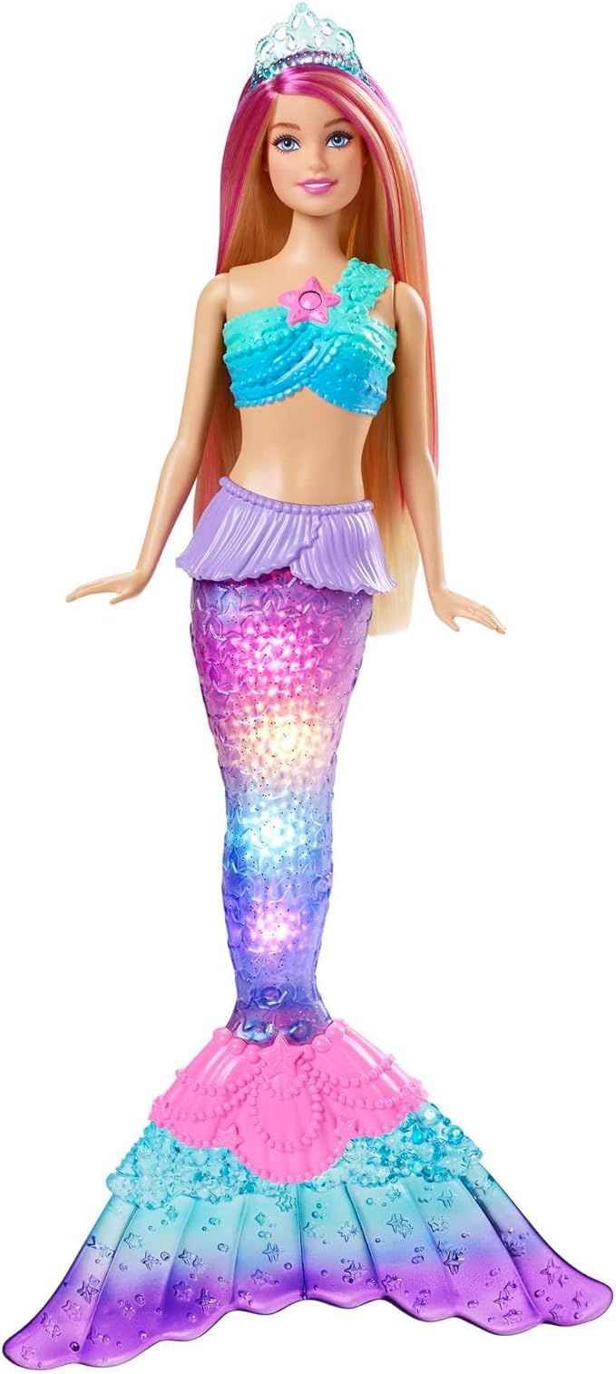 Barbie Dreamtopia Doll, Mermaid Toy with Water-Activated Light-Up Tail, Pink-Streaked Hair & 4 Co... | Amazon (US)
