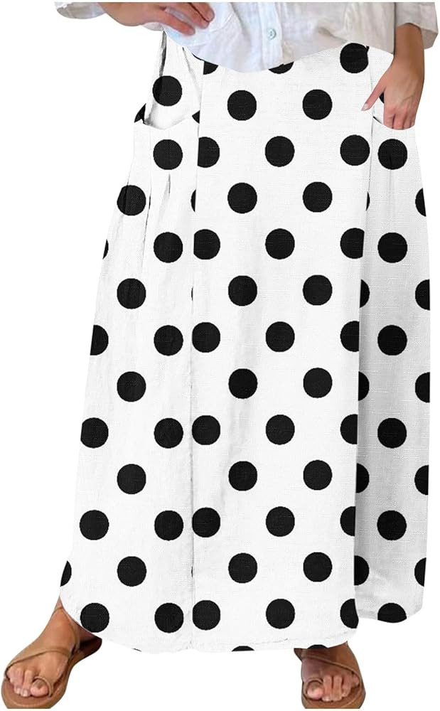 JOAU Women's Polka Dot Maxi Skirt with Pockets High Elastic Waist Flowy Casual Summer Bohemian A ... | Amazon (US)