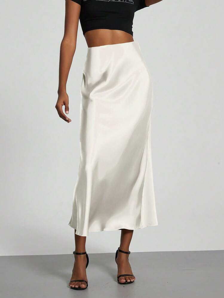 White Satin Skirt | SHEIN