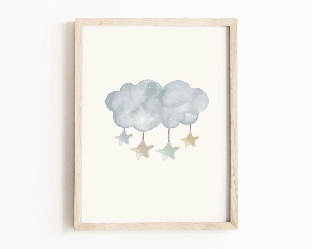 Cloud and Stars Art Print • Sky Watercolor Painting • Star Nursery Wall Art • Celestial Nur... | Etsy (US)