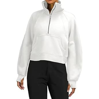 THE GYM PEOPLE Womens' Half Zip Pullover Fleece Stand Collar Crop Sweatshirt with Pockets Thumb H... | Amazon (US)