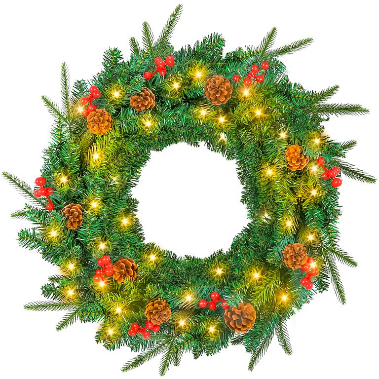 Yexmas Christmas Wreath, 24" Christmas Wreath for Front Door,Outdoor Christmas Wreath,Battery Pow... | Walmart (US)