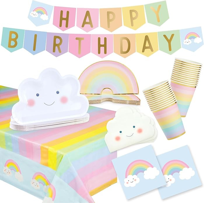 BLUE PANDA Rainbow Party Decorations Set - 99-Piece Set, Serves 24, Pastel Rainbow & Cloud Theme ... | Amazon (US)