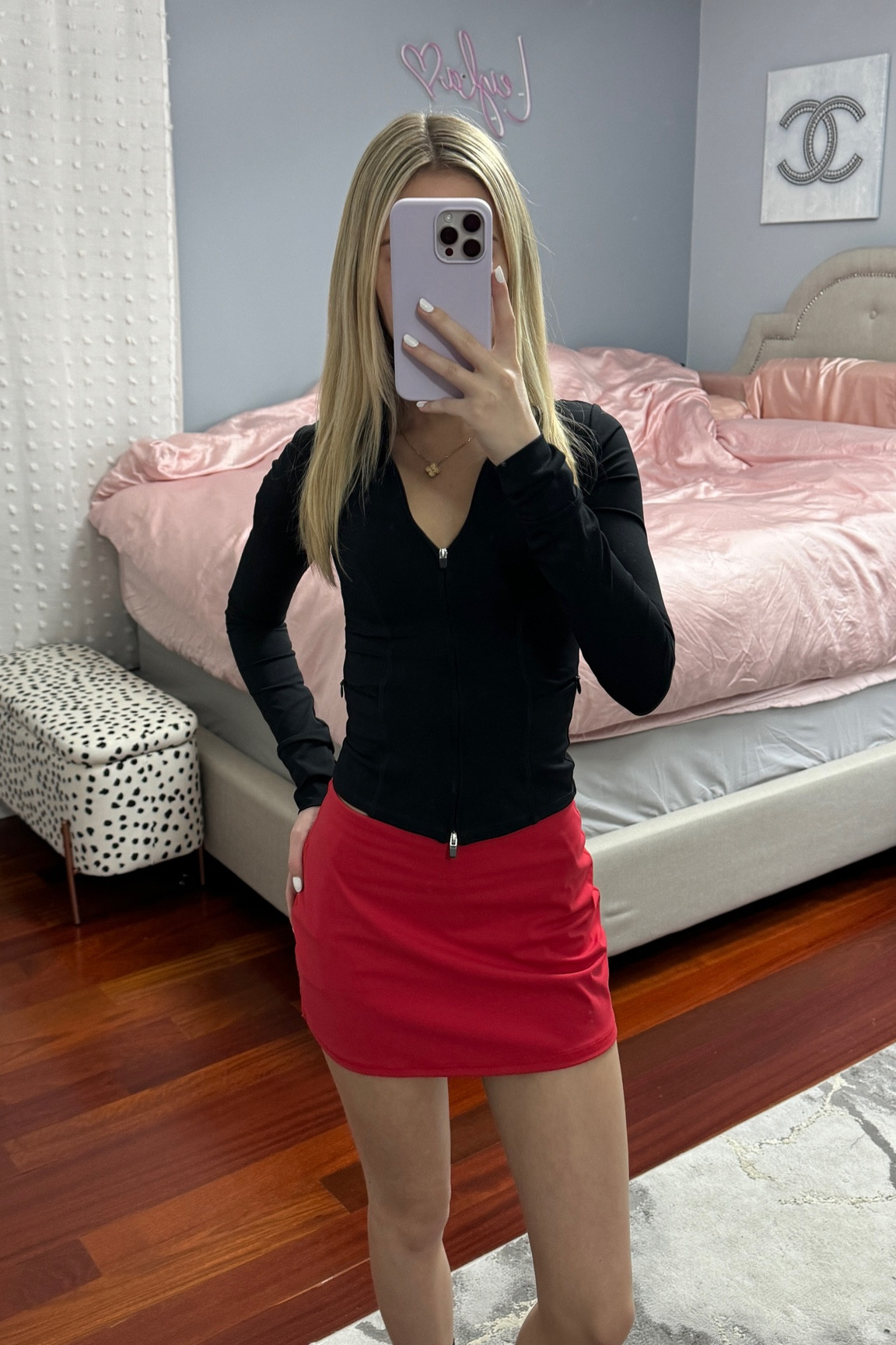 Super cute summer activewear outfit. Tennis outfit or casual active outfit. Red micro skirt and black zip up

#LTKActive #LTKStyleTip