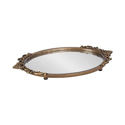 Kate and Laurel Arendahl Vintage Oval Mirrored Decorative Tray; 17 x 10; Antique Gold; Traditional Ottoman Tray for Living Room Home Decor with Ornate Detailing | Amazon (US)