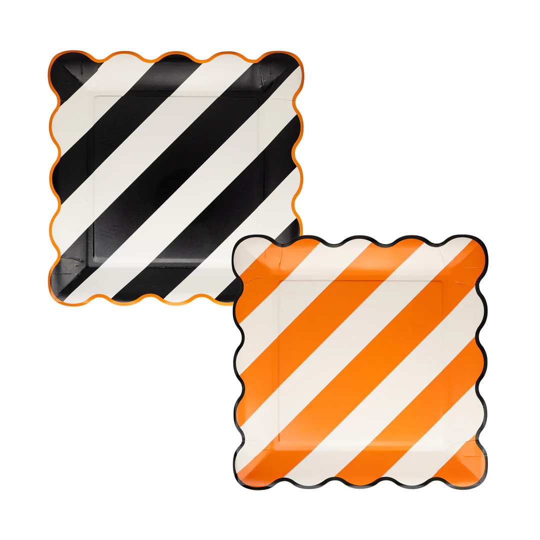 Orange and Black Striped 10" Paper Plate Set | My Mind's Eye