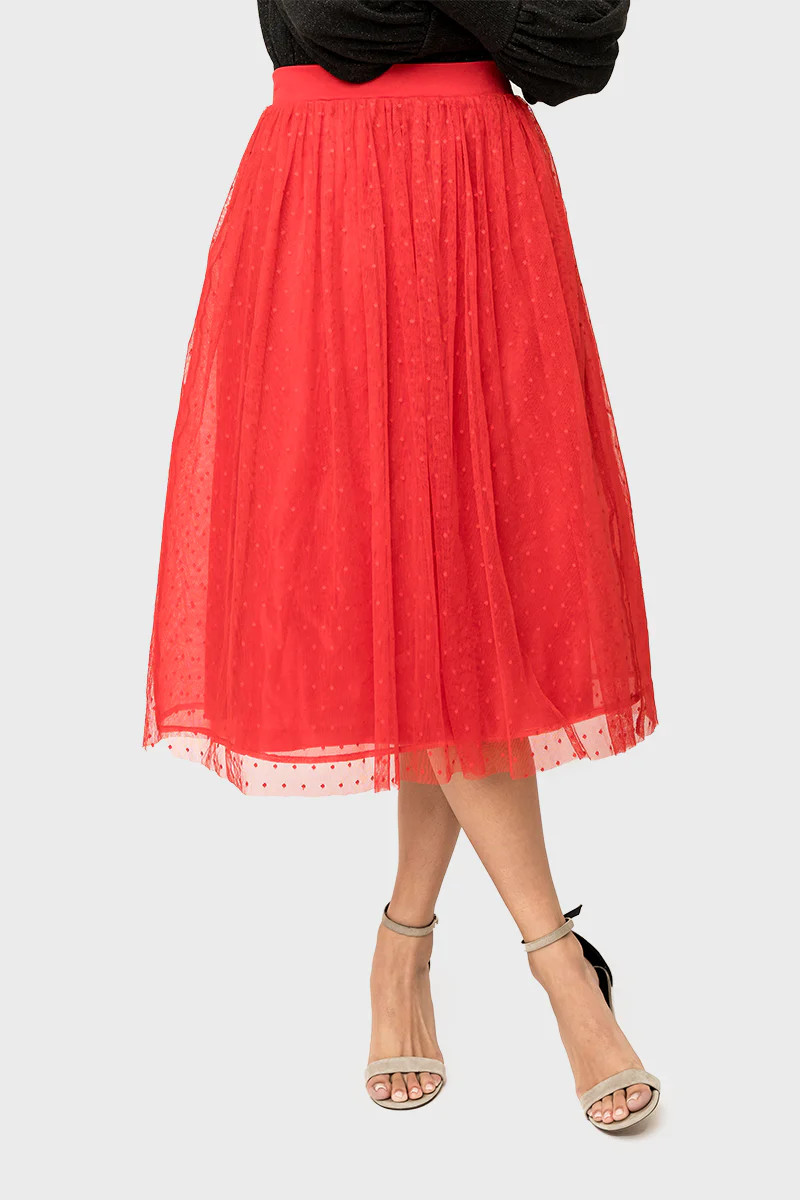 Swiss Dot Layered Midi Skirt | Gibson