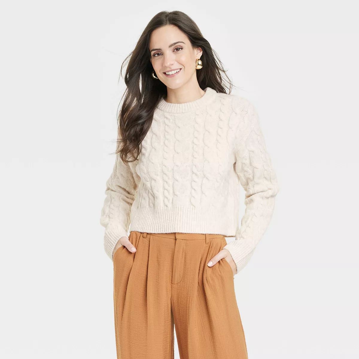 Women's Crewneck Pullover Sweater - A New Day™ Oatmeal S | Target