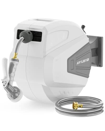 Ayleid Retractable Garden Hose Reel,1/2 in x 100 ft Wall Mounted Hose Reel, with 9- Function Spra... | Amazon (US)