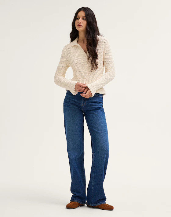 Pointelle-Knit Peplum Cardigan in 100% Cotton | Madewell