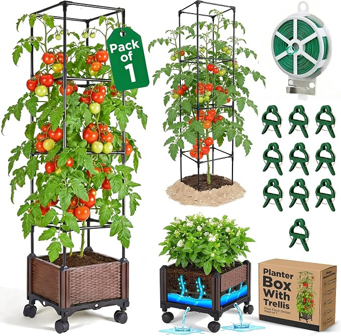 1 Pack Self Watering Tomato Planter with Trellis 64 Inch, Raised Garden Bed with Trellis - Plante... | Amazon (US)