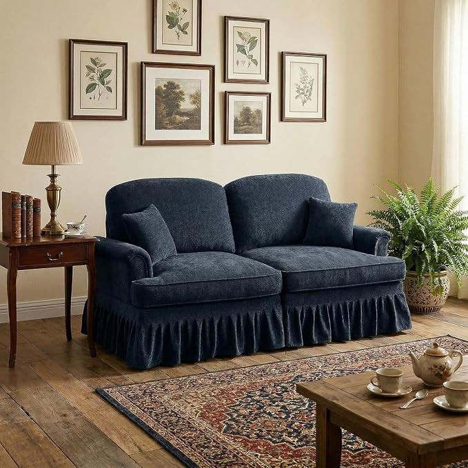 Modular Loveseat Sofa Couch, 2 Seat Comfy Farmhouse Chenille Sofa with Removable Ruffled Skirt, F... | Amazon (US)