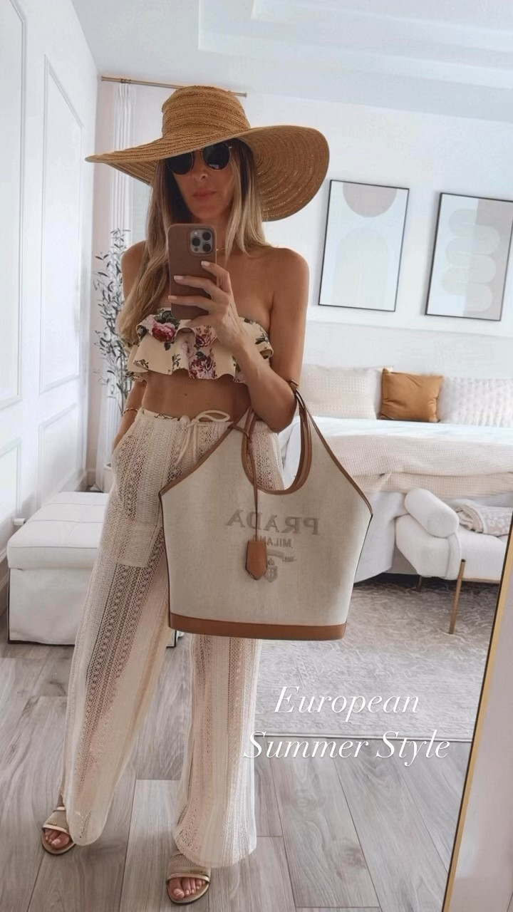 European summer ready 🌴 Obsessed with these linen pants. They run tts, I am wearing a size small. This swimsuit is feminine and so classy. Run tts - wearing a size small 


#LTKStyleTip #LTKOver40 #LTKSeasonal