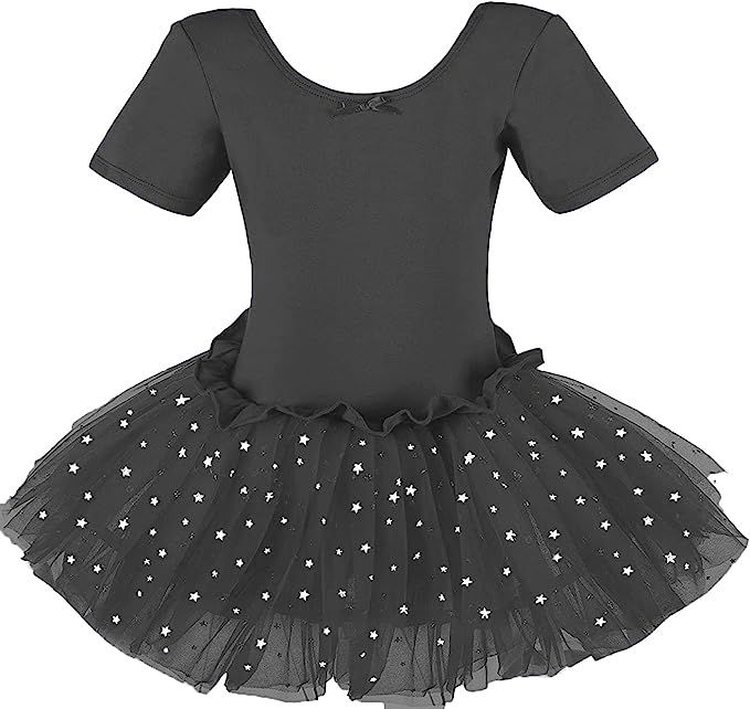 Dancina Girls Skirted Leotard Sparkle Short Sleeve Tutu Ballet Dress Front Lined | Amazon (US)