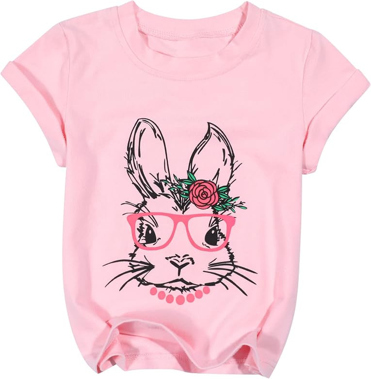 Toddler Easter Bunny Shirts Cute Rabbit with Glasses Print Tshirt Happy Easter Short Sleeve Tee T... | Amazon (US)