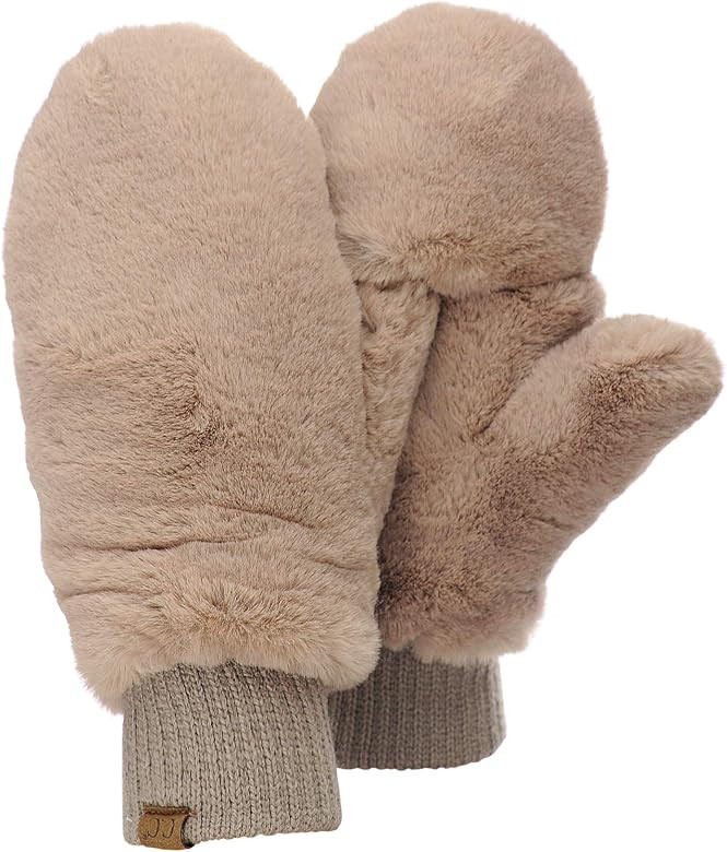 C.C Women's Faux Fur Wrist Length Fingerless Sherpa Lined Convertible Mittens Gloves | Amazon (US)