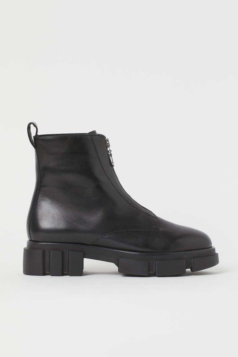 H & M - Zip-front Leather Boots - Black | H&M (US + CA)