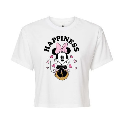 Women's Disney Happiness Minnie Cropped Graphic T-Shirt - White - Medium | Target