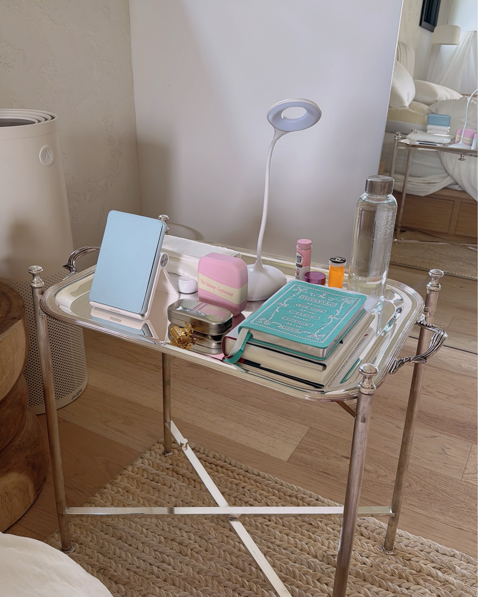 This tray stand setup in our bedroom is essential after having a baby

#LTKHome #LTKBeauty #LTKFindsUnder100