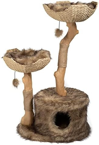 Modern Cat Tree Tower, Real Branch luxury Cat Condo, Wood Cat Tower, Cat Scratching Tree, Cat Con... | Amazon (US)