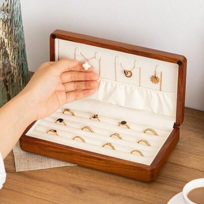 Jewelry Box Solid Wood Jewelry Organizer Box For Multiple Rings Cufflinks Earrings Portable Travel Storage Rings Case Wooden Holders Vintage Gift For | SHEIN