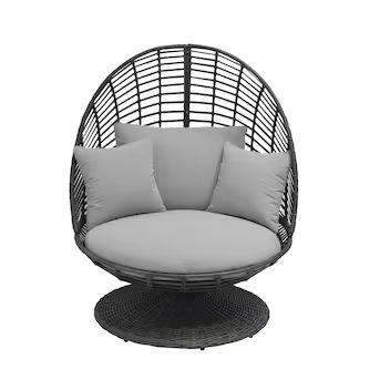 Origin 21 Venza Wicker Black Steel Frame Swivel Conversation Chair(s) with Light Gray Cushioned S... | Lowe's