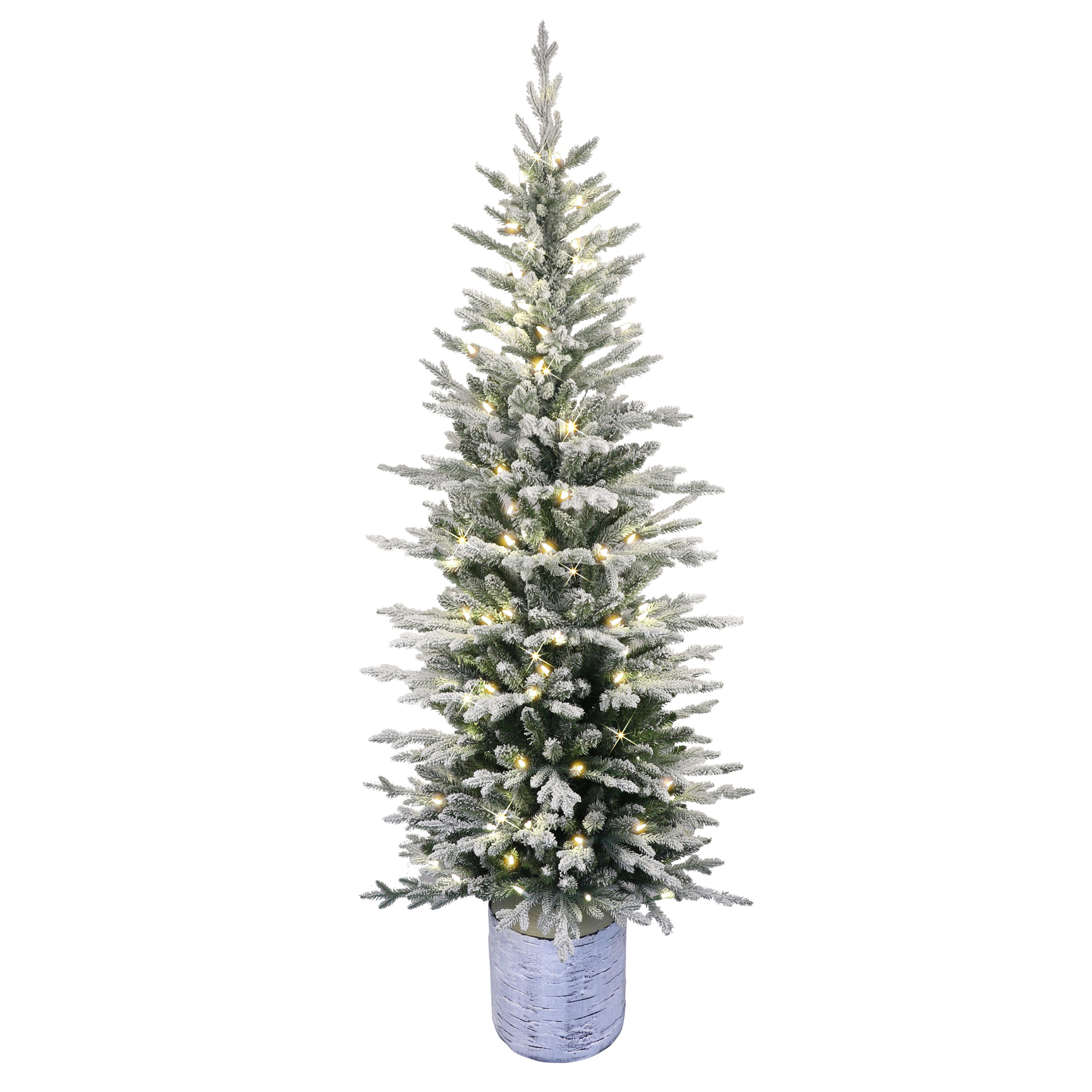 Puleo International 7.5-ft Arctic pine Pre-lit Slim Flocked Artificial Christmas Tree with White LED Lights one_size | 301-PTO9760A-75LW23 | Lowe's