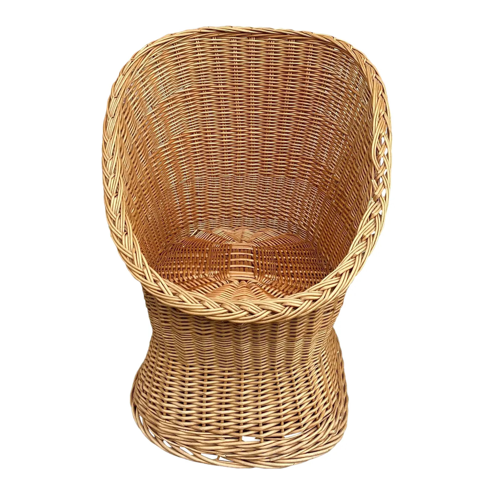 Vintage 1970s Rounded Wicker Lounge Chair | Chairish