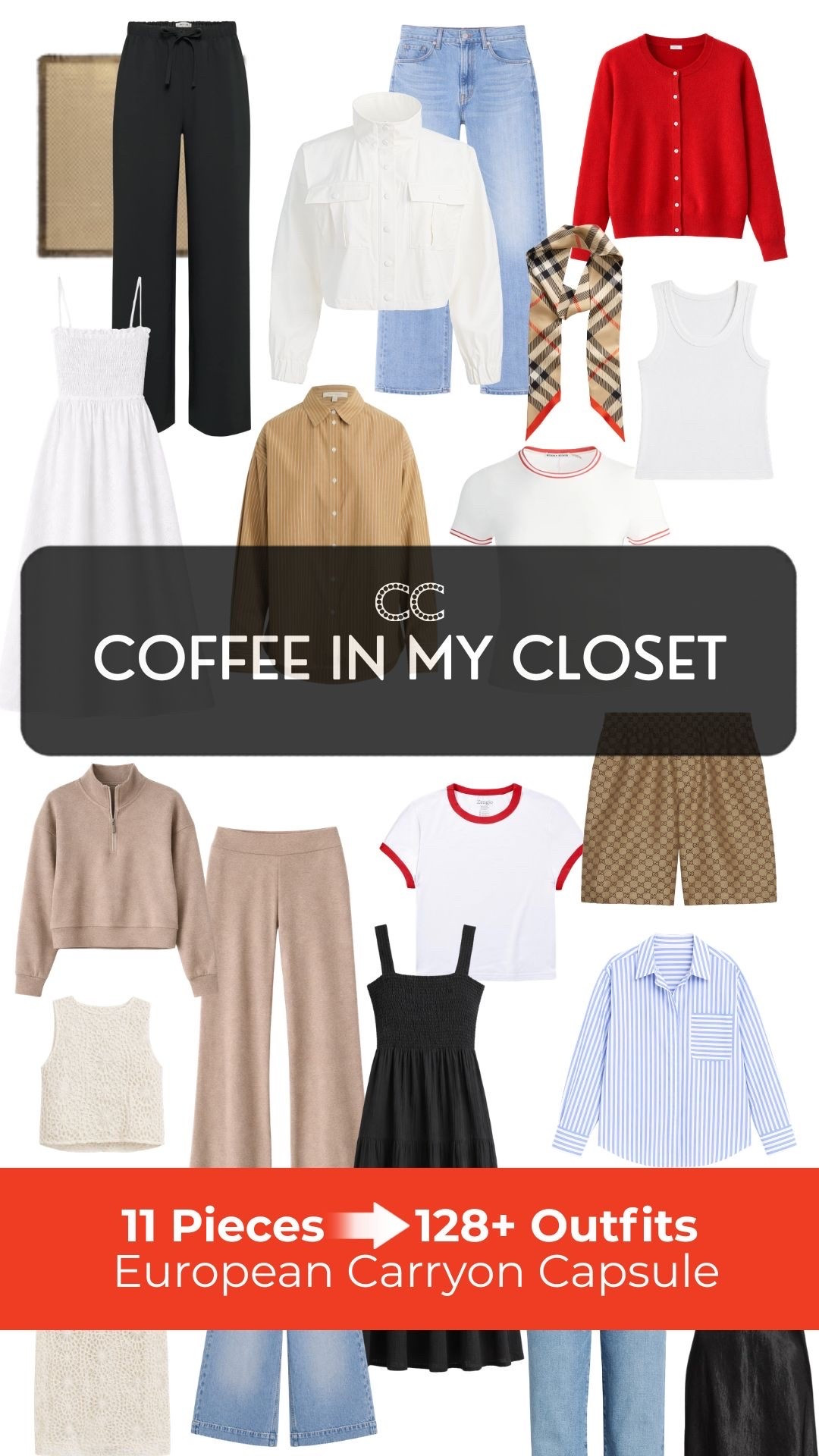 11 pieces and over 128 outfits! Sometimes you need to see it to believe it. This is the trademark carry-on capsule wardrobe formula and most popular packing tips you can use the next time you’re taking a trip for two or more weeks and want to put it all in a carry-on.

Get five samples and the cheat sheet to re-create all the outfits ⬇️

https://closetchoreography.com/the-european-summer-carry-on-capsule-11-pieces-over-128-outfits/

Promo code codes:
Closet_15 @Alice + Olivia 
JENNIFERXSPANX @Spanx (first purchase)