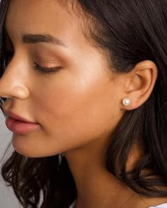JINERA 5 Pairs Stud Earrings for Women 14K Plated Gold/Silver Pearl Ball Small Stud Earrings Set ... | Amazon (US)