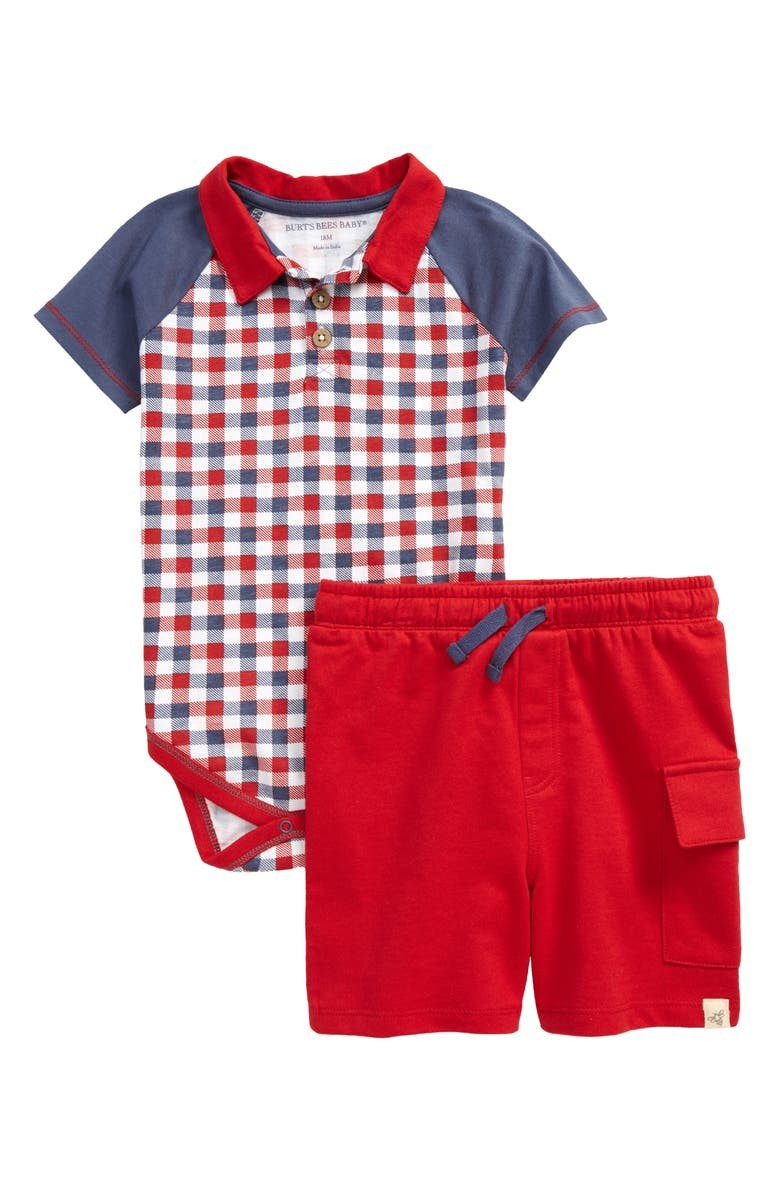 Baby Picnic Plaid Organic Cotton Polo Bodysuit & Shorts Set | Nordstrom