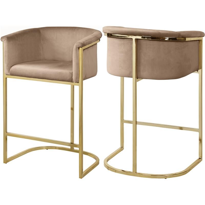 Meridian Furniture Donatella 27"H Velvet Counter Stool in Beige | Walmart (US)