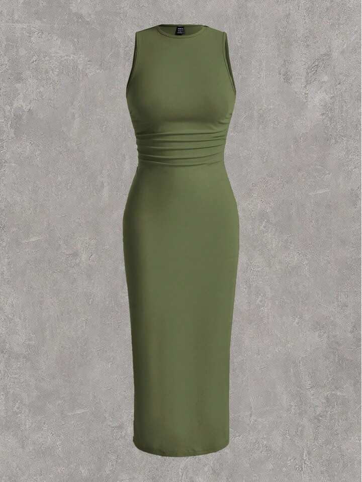 SHEIN EZwear Plus Size Women's Solid Color Knitted Bodycon Dress | SHEIN
