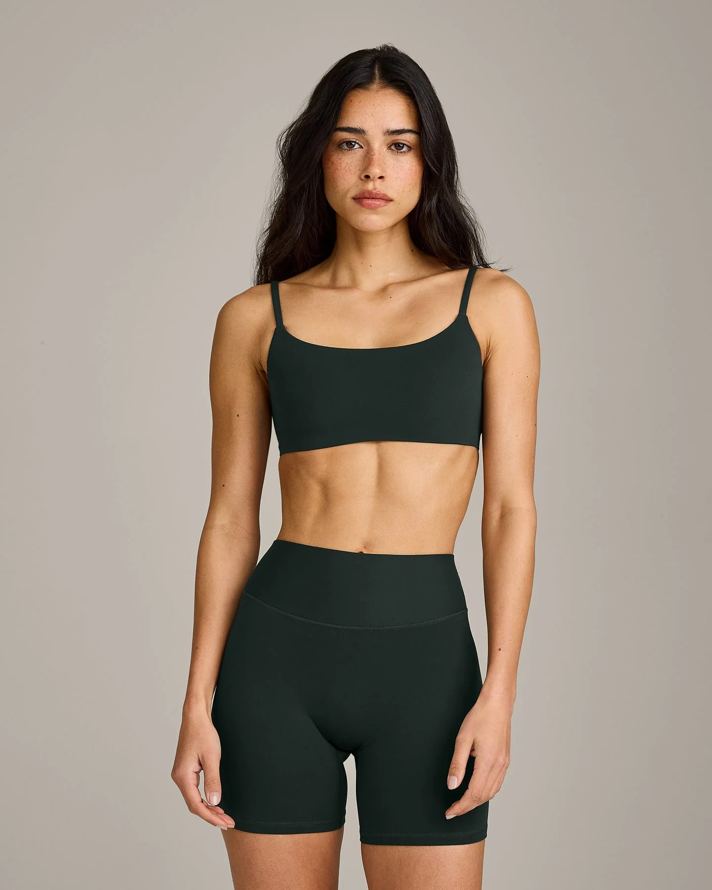 SoftMotion™ Strappy Sports Bra with Gray Logo 
 Emerald Noir | Oner Active (UK / US)