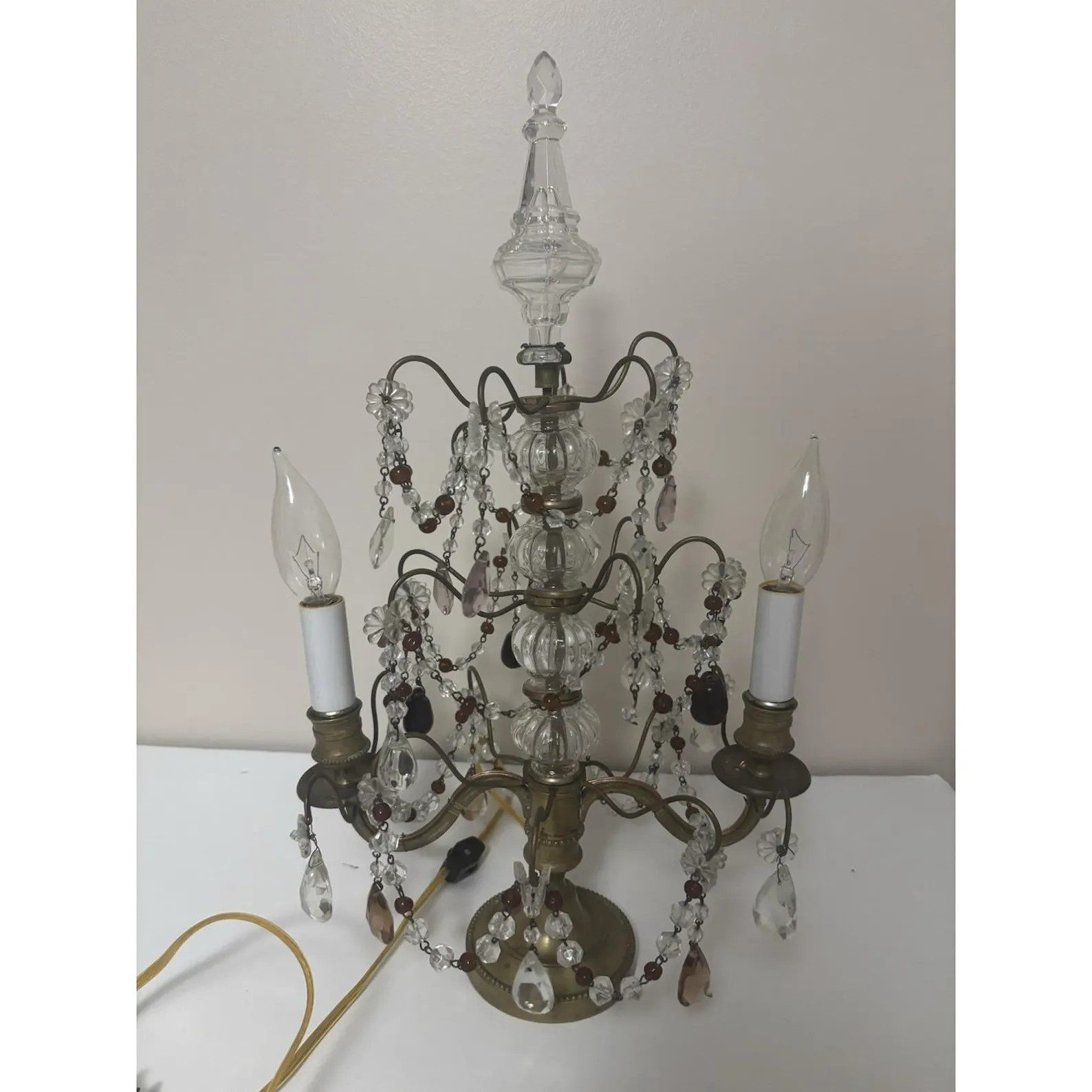 Vintage Brass Candelabra Electric Table Lamp 2 Light Prism Crystals 18" Works | Etsy (Global)