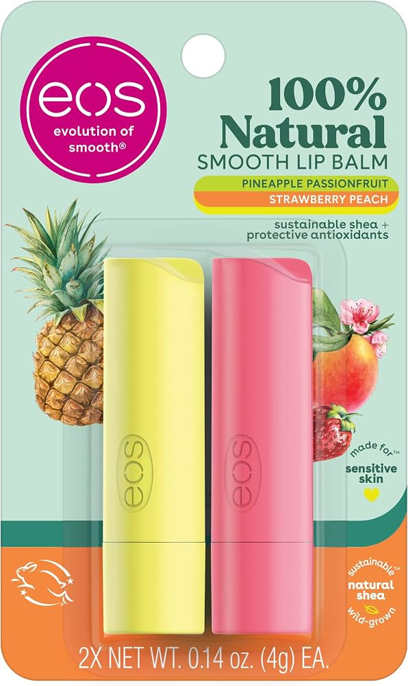 eos 100% Natural Lip Balm - Strawberry Peach and Pineapple Passionfruit, Dermatologist Recommende... | Amazon (US)