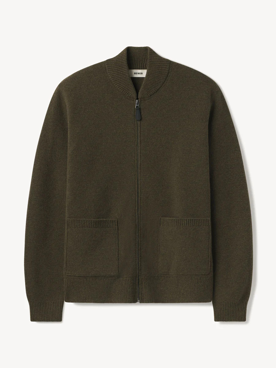 Field Olive Heritage Wool Zip Cardigan | Buck Mason