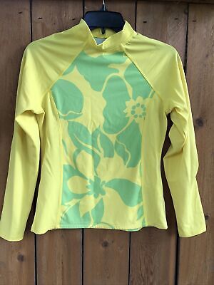 Lands End Womens Long Sleeve Rash Guard Swim Shirt Yellow Green Floral XL | eBay US
