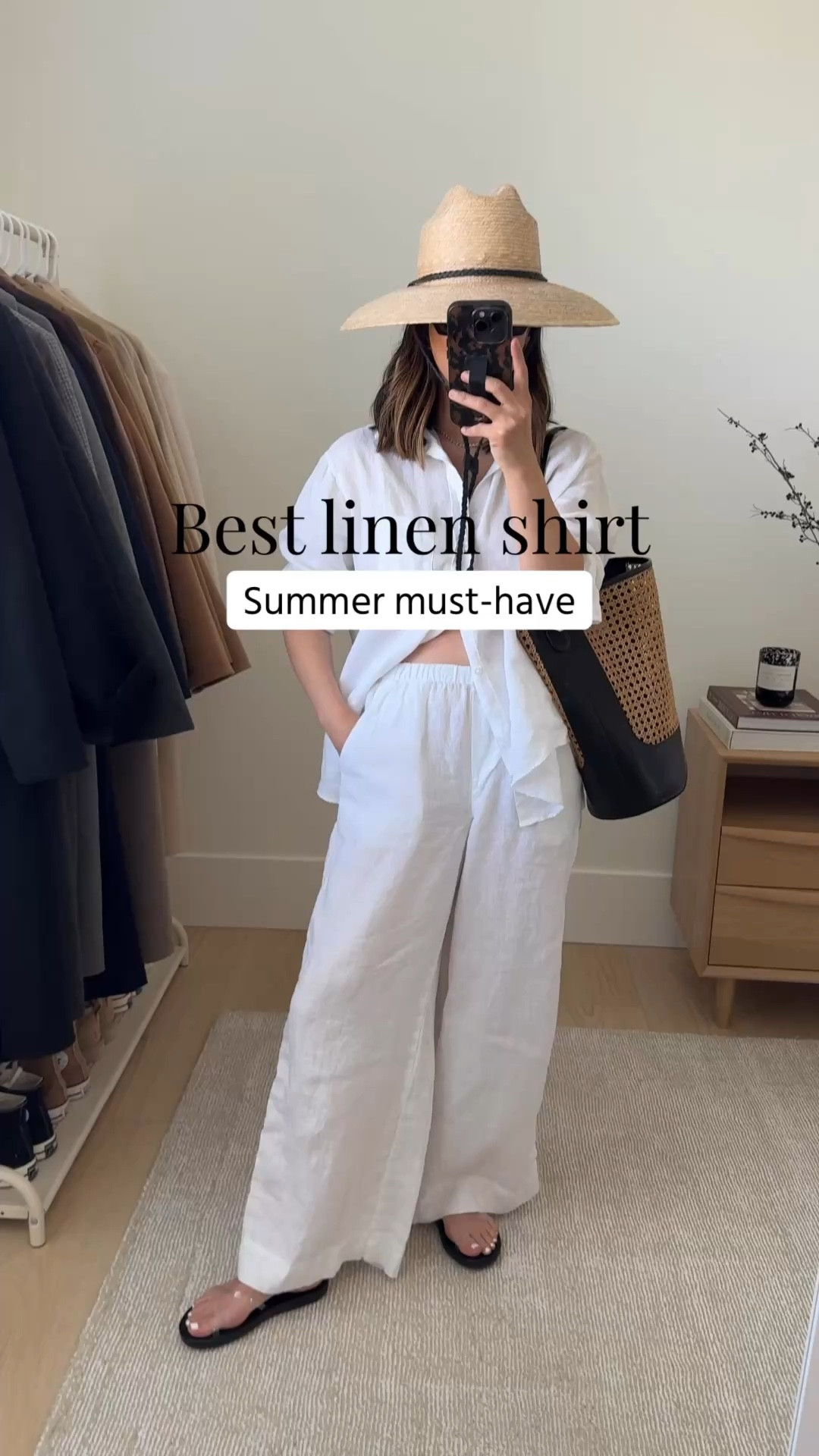 Summer outfit ideas. How to wear linen sets. A true wide legged linen pull on pant. Comes  as set but you can buy each piece separately. Truely, the best relaxed lined shirt. 

Jenni Kayne hat small/med
Frank & Eileen set xs
J.Crew bag
YSL Sunglasses
Ancient Greek sandals 35 (old)

Summer outfits, summer style, petite style, vacation outfits, spring break outfits 

#LTKSeasonal #LTKootd #LTKPetite