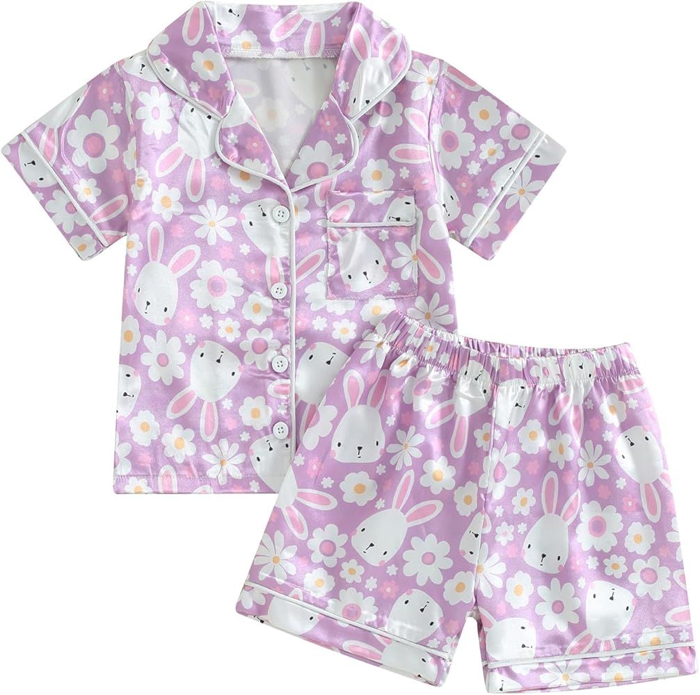 mlpeerw Toddler Baby Girl Pajamas Short Sleeve Button Down Flower Print Sleep Tops Elastic Waist ... | Amazon (US)