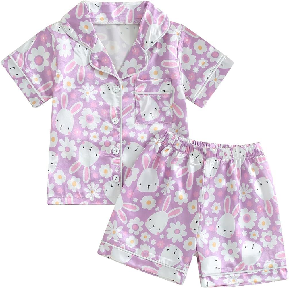 mlpeerw Toddler Baby Girl Pajamas Short Sleeve Button Down Flower Print Sleep Tops Elastic Waist ... | Amazon (US)