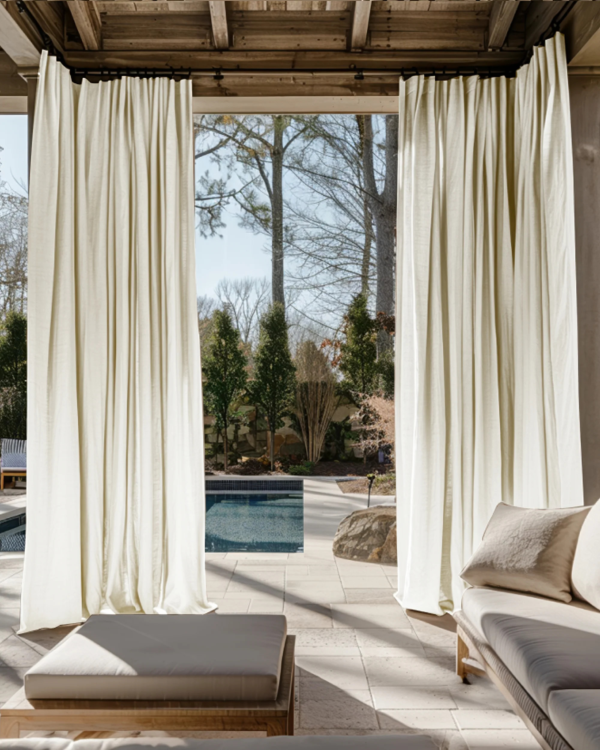 Noah Linen Look Lightweight Waterproof Custom Outdoor Curtain | TheHues