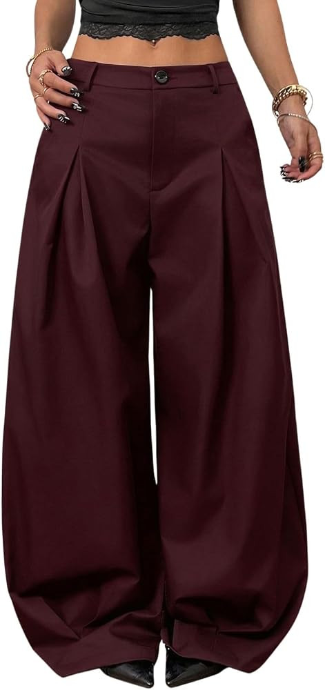 Verdusa Women's Wide Leg Barrel Balloon Pants Baggy Dress Pants | Amazon (US)