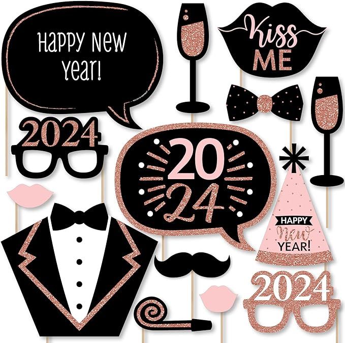 Big Dot of Happiness Rose Gold Happy New Year - 2024 New Year's Eve Party Photo Booth Props Kit -... | Amazon (US)