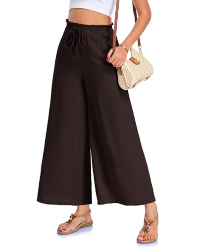 Women's Palazzo Pants Casual Loose Wide Leg Slacks Elastic Waist with Pockets | Amazon (US)